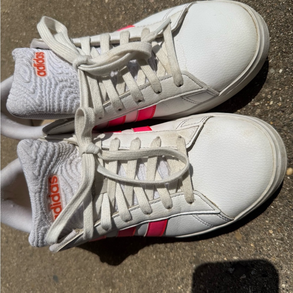 Adidas Women's White and Bright Pink Sneakers - Picture 2 of 13